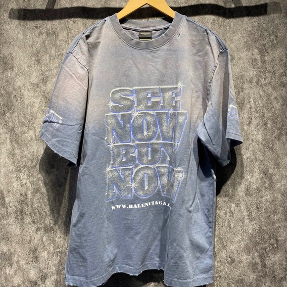 BALENCIAGA Balenciaga gradient blue washed diamond short sleeves